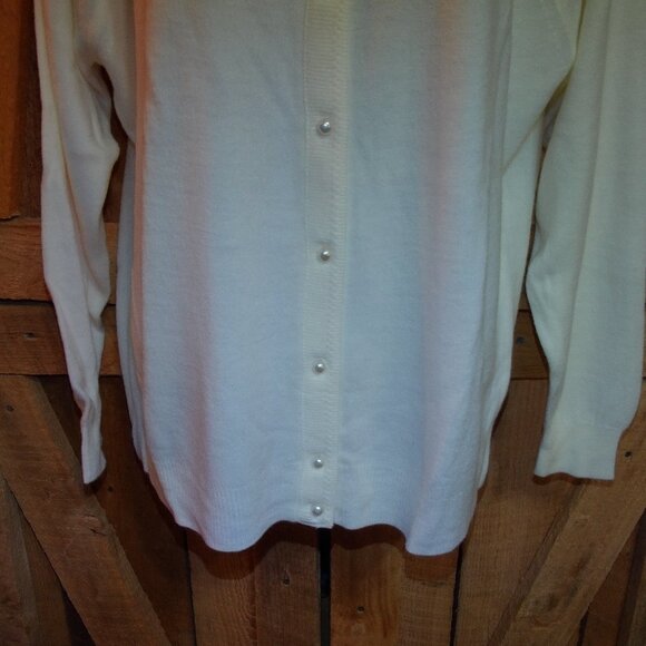 Vintage Designers Originals Luxelon Cardigan Sweater size lg- white - Picture 2 of 5
